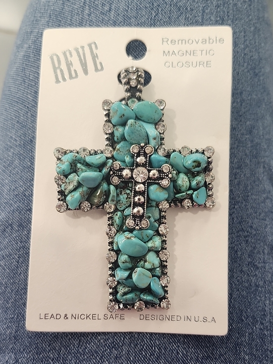 Accessories - REVE Turquoise Stone Cross Pendant with Rhinestone Accents